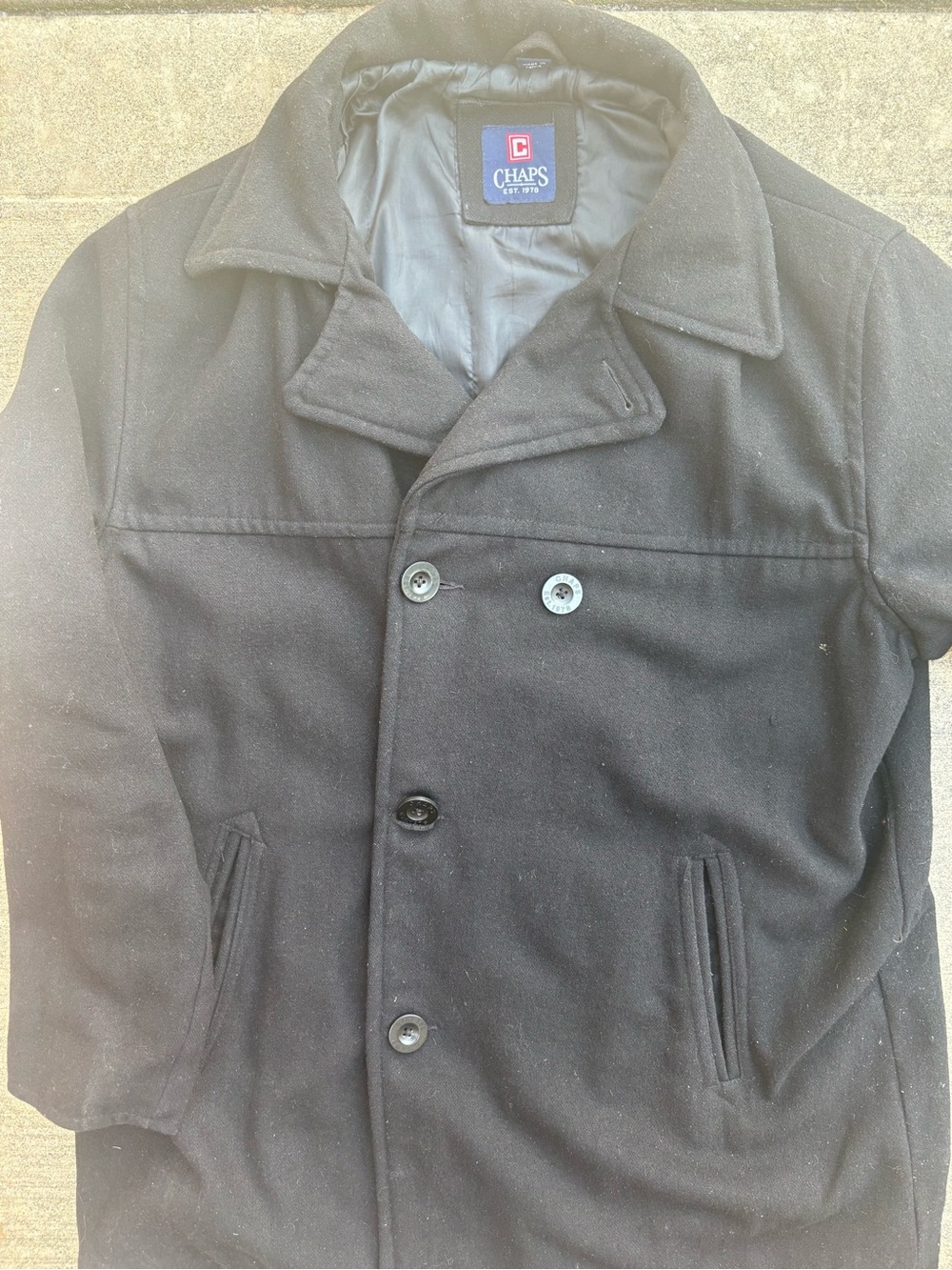 Chaps Men’s  Black Double-Breasted Wool Pea Coat XL